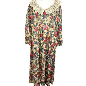 Roamans Vintage USA Made Moo Moo House Dress Lace Collar Floral Womens c4 / 4X
